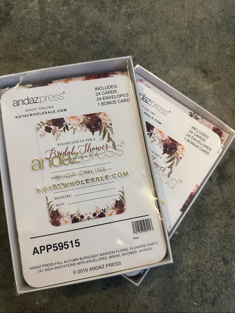 Bridal Shower Invitation Cards - Burgundy Floral Design 48 qty.